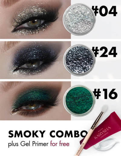 Smoky Combo Eyeshadow Glitter Shades #04, #16, #24 & Free Gel Primer