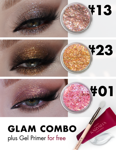 Glam Combo Eyeshadow Glitter Shades #01, #13, #23 & Free Gel Primer