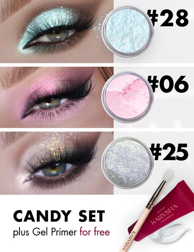 Candy Combo Eyeshadow Glitter Shades #28, #06, #25 & Free Gel Primer