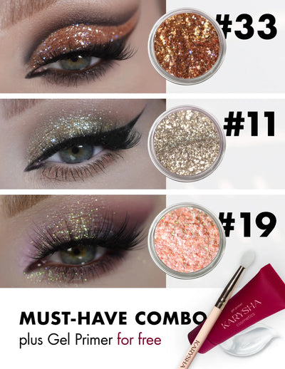 Must Have Combo Eyeshadow Glitter Shades #11, #19, #33 & Free Gel Primer